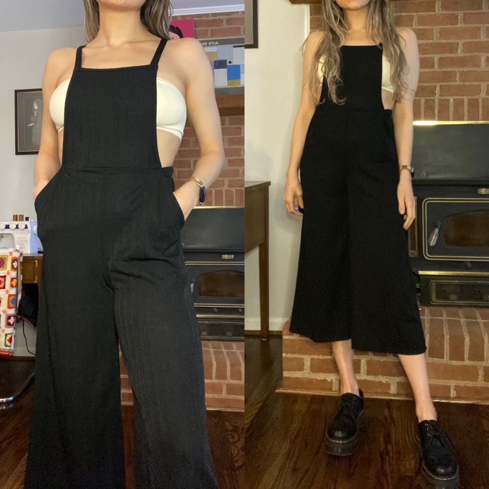 Sienna Sky Gaucho Crop Flare Flowy Overalls Stretch Ribbed Pockets Capri… - Picture 2 of 14